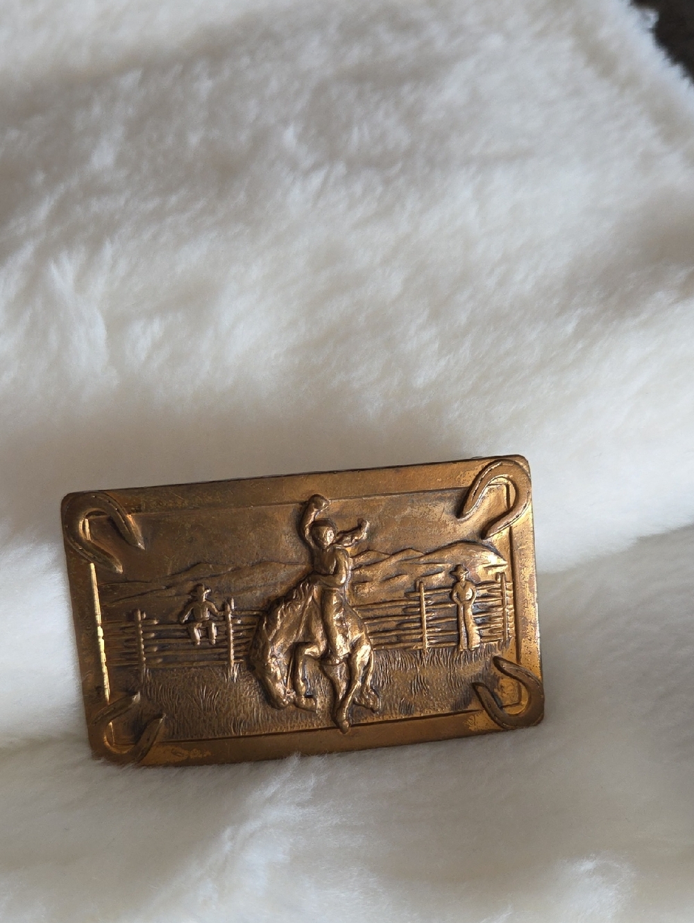 Vintage Western Rodeo Belt Buckle in Brass  RODEO RIDER. 3 X 2.